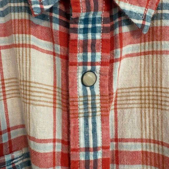 Lucky Brand Plaid Western Snap Shirt Men's XXL Short Sleeve Cotton Linen Blend - Picture 7 of 12